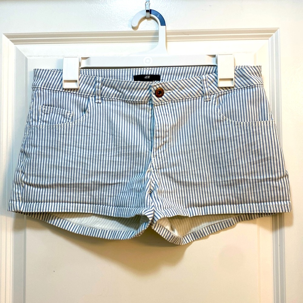 H&M Blue and White Striped Jean Shorts